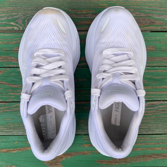 HOKA ONE ONE Womens Bondi 8 Sz 7.5 B White Sneakers Shoes Athletic Walking Sport - Picture 14 of 15